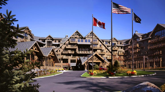 Entrance to the Stowe Mountain ski lodge in Vermont