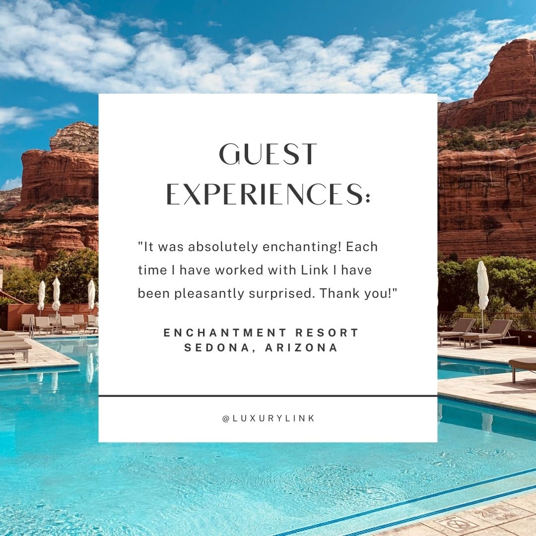 Feedback from guest after a stay in Enchantment Resort with their pool visible in the background